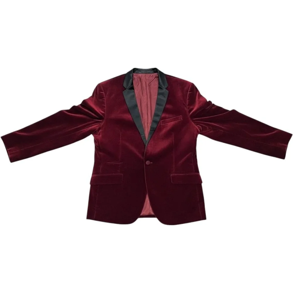 Suslo Couture Mens Burgundy Velvet Blazer Slim Fit Dinner Jacket XXL 46 VS1602-4